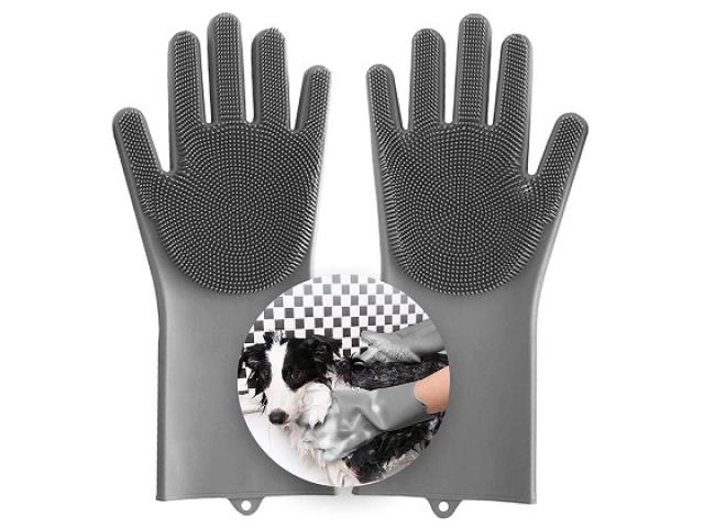 Aufew Magic Pet Grooming Gloves Dog Bathing Scrubber Gloves - 1/2