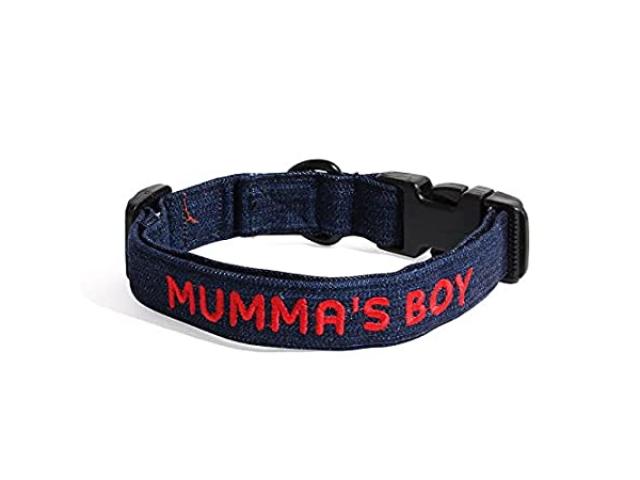 Lana Paws Mumma's Boy Embroidered Denim Dog Collar - 1/2