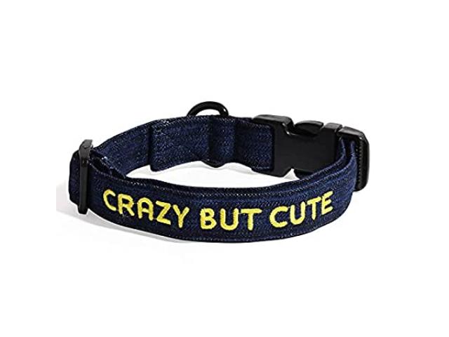 Lana Paws Crazy But Cute Embroidered Denim Dog Collar - 1/2