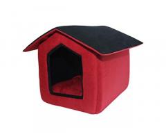 Mellifluous Dog and Cat Foldable House/Hut (Red-Black)