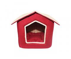 Mellifluous Dog and Cat Foldable House/Hut (Red-Cream)