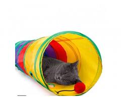 PETS EMPIRE Interactive Folding Kitten Rainbow Tunnel Tube Play Toy with Hanging Fluffy Ball