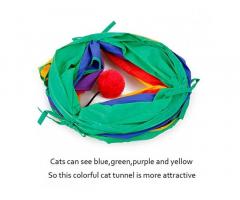 PETS EMPIRE Interactive Folding Kitten Rainbow Tunnel Tube Play Toy with Hanging Fluffy Ball