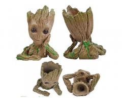 Unique Shape Pot Groot Wooden Look Tree Flowerpot Cum Pen Container - 3