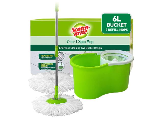 Scotch-Brite 2-in-1 Bucket Spin Mop (Green, 2 Refills), 4 Pcs - 1/1