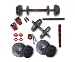 Lifelong PVC Home Gym Set 10kg -20kg Plate with Extension Barbell Rod and Dumbbells