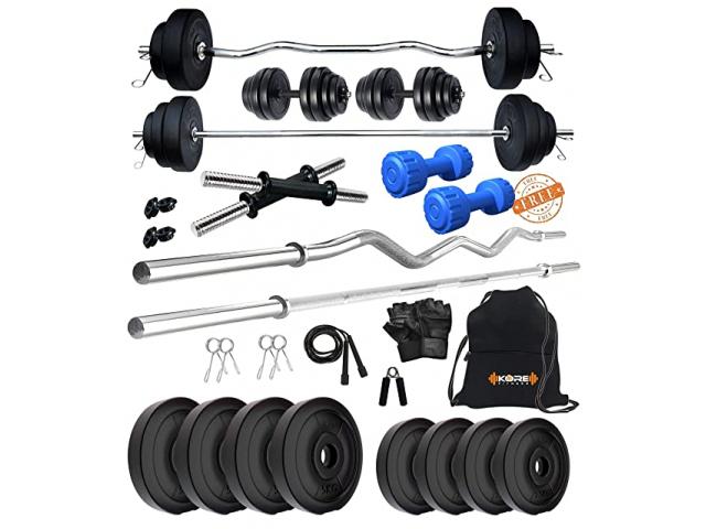 Kore PVC 20-50 Kg Home Gym Set One Plain, One Curl, One Pair Dumbbell Rods - 1/1