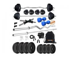 Kore PVC 20-50 Kg Home Gym Set One Plain, One Curl, One Pair Dumbbell Rods