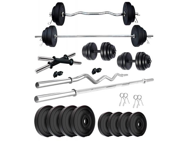 Kore PVC 20-100 Kg Home Gym Set with One 4 Ft Plain, One 3 Ft Curl and Dumbbell - 1/1