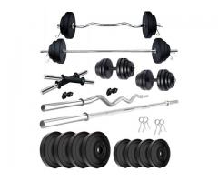 Kore PVC 20-100 Kg Home Gym Set with One 4 Ft Plain, One 3 Ft Curl and Dumbbell - 1