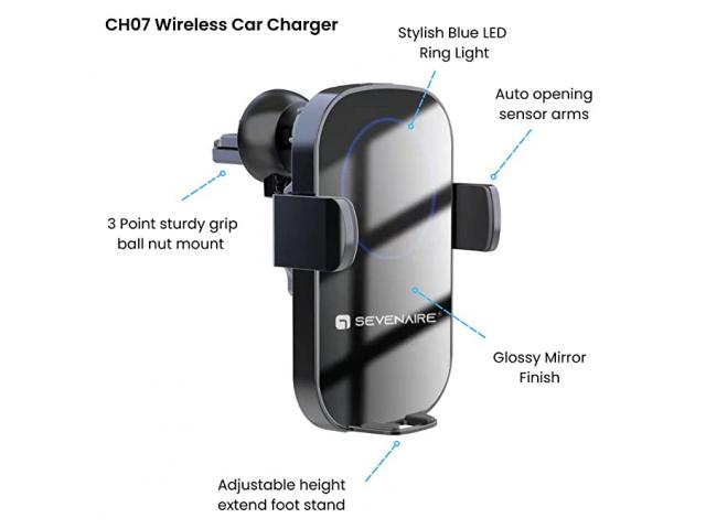 Sevenaire CH07 Wireless Car Charger with 15W Fast Charging, Auto-Clamping - 2/3
