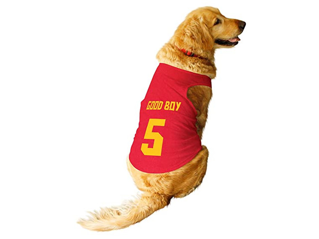 Ruse Pet Good Boy Jersey No.5 Printed Round Neck Sleeveless Dog Vest - 1/3