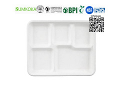 10 inch 12 inch 5 -compartment Lunch Tray disposable bagasse tray bagasse take away tray