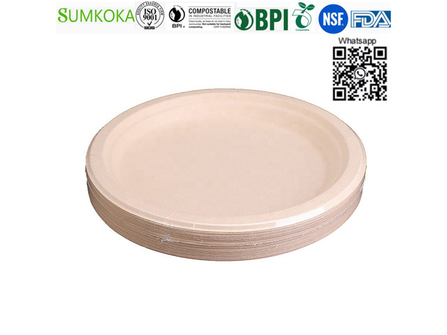 6 7 9 10 inches plate disposable sugarcane plate bagasse round plate - 1/4