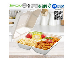 8 inches disposable bagasse clamshell box sugarcane food box - 1