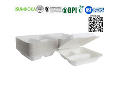9 inches disposable sugarcane clamshell box sugarcane food container
