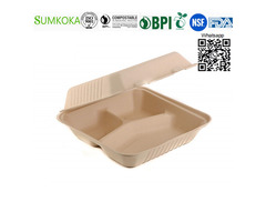 9 inches disposable sugarcane clamshell box sugarcane food container