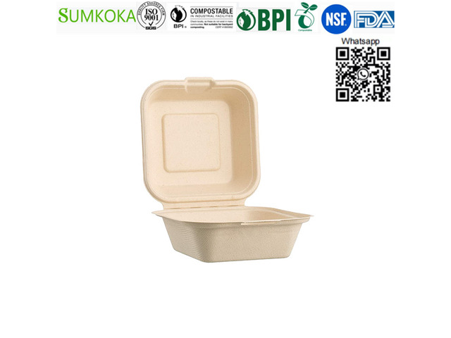 6 inches disposable bagasse clamshell box sugarcane hamburger box - 2/4