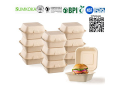 6 inches disposable bagasse clamshell box sugarcane hamburger box