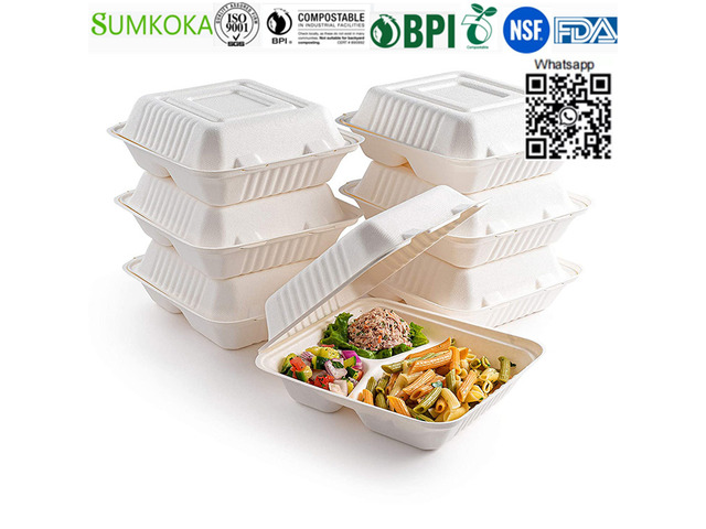9 inch Bagasse Food Takeaway Disposable Container sugarcane food container - 1/4