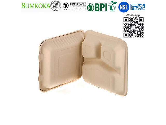 9 inch Bagasse Food Takeaway Disposable Container sugarcane food container - 3/4