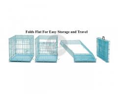 Double Door Folding Metal Dog Cage with Paw Protector, for Small Dogs and Puppies